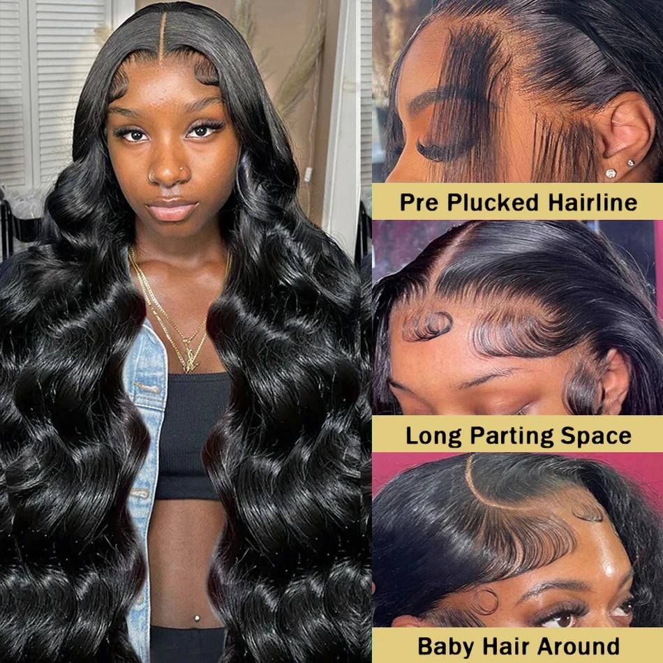 250 Density 40 Inch 13x6 HD Transparent Lace Frontal Wigs Body Wave Human Hair 13x4 Lace Front Wig Closure wig For Black Women