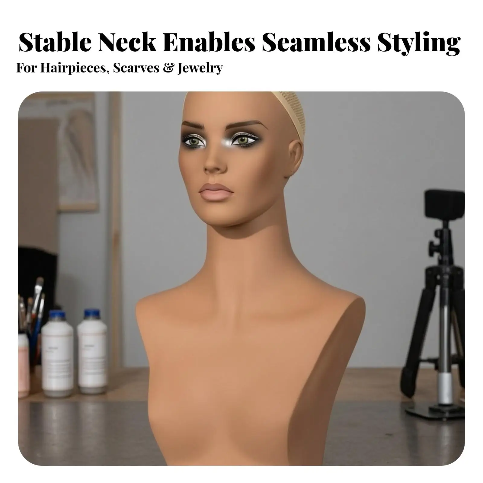 Realistic Female Manikin Head Smooth Female Mannequin Head with Shoulders for Retail Store Owners, Salon Stylists, Photography