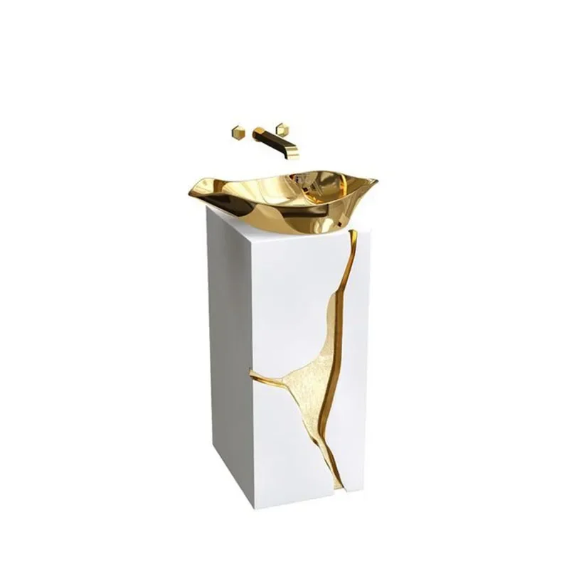 

Hotel Washstand Design Integrated Pedestal Basin Villa Bathroom Metal Wash Basin