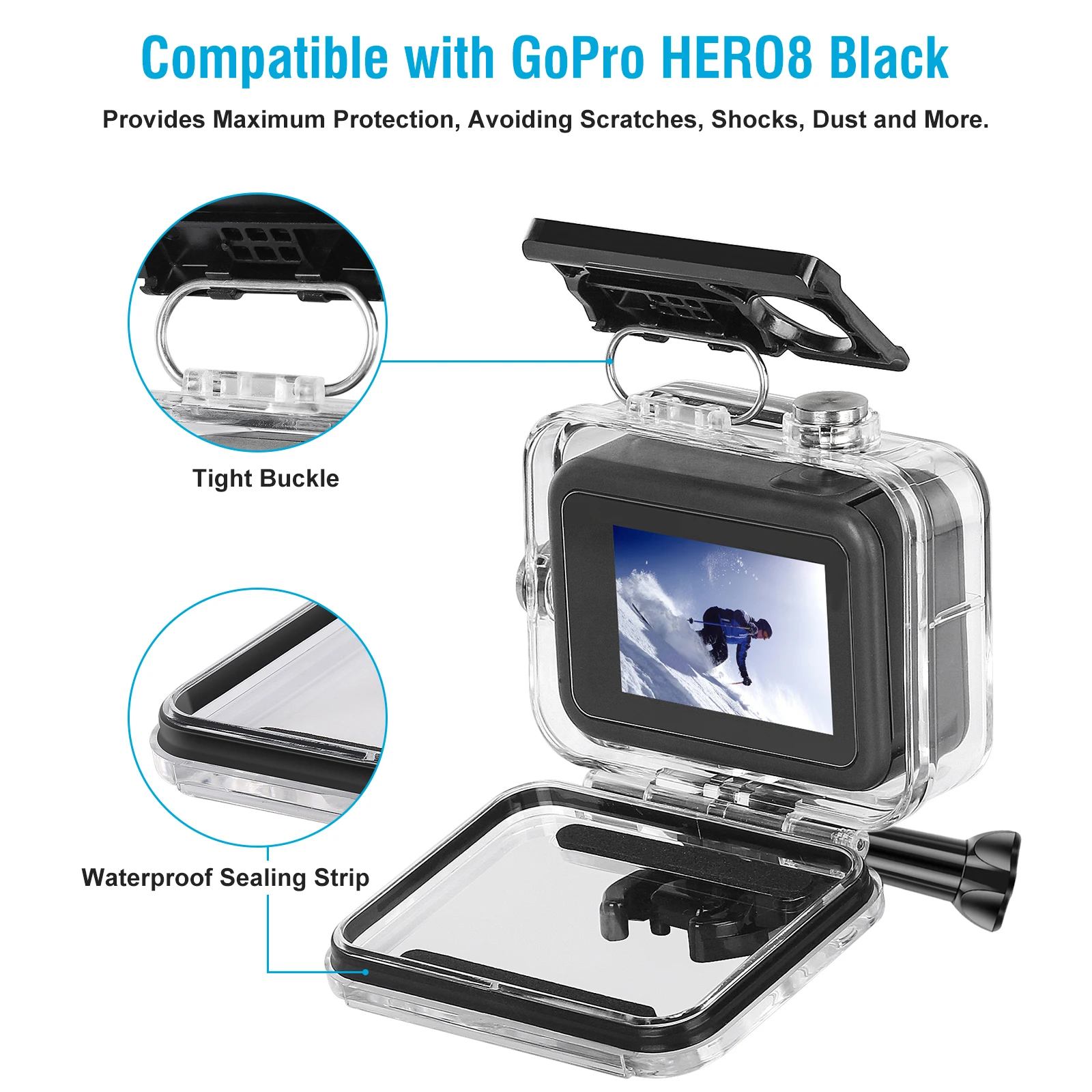 For GoPro 8 Waterproof Case With Filter Waterproof Black Dive Case for Go Pro8 60M Housing Underwater Action Camera Accessories