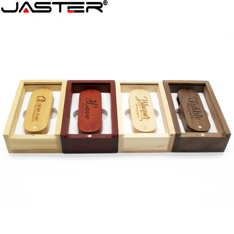 JASTER (free custom logo) Wooden USB Flash Drive pendrive 8GB 16GB 32GB 64GB Rotation usb + box memory Stick photography