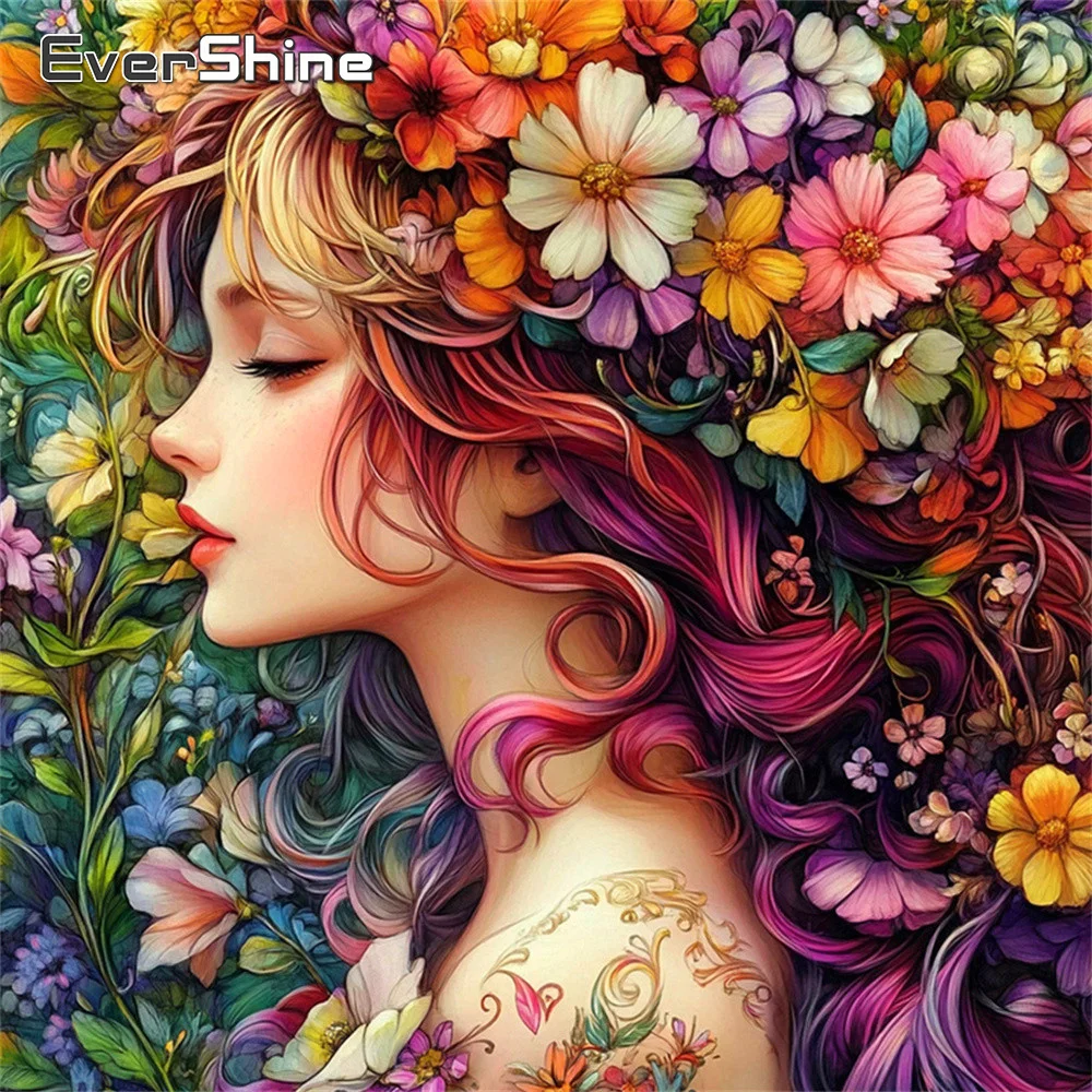 Evershine New Arrival Diamond Mosaic Portrait Girl Rhinestones DIY Painting Flower 5D Embroidery Home Living Room Art Craft