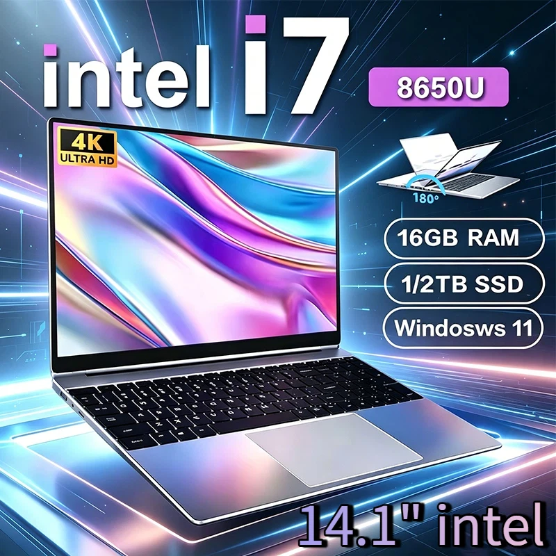 

2026 Office Laptop Windows 11 Pro intel i7 8650U 14.1 inch Notebook Computer 12GB RAM 1TB 2TB SSD PC Gaming