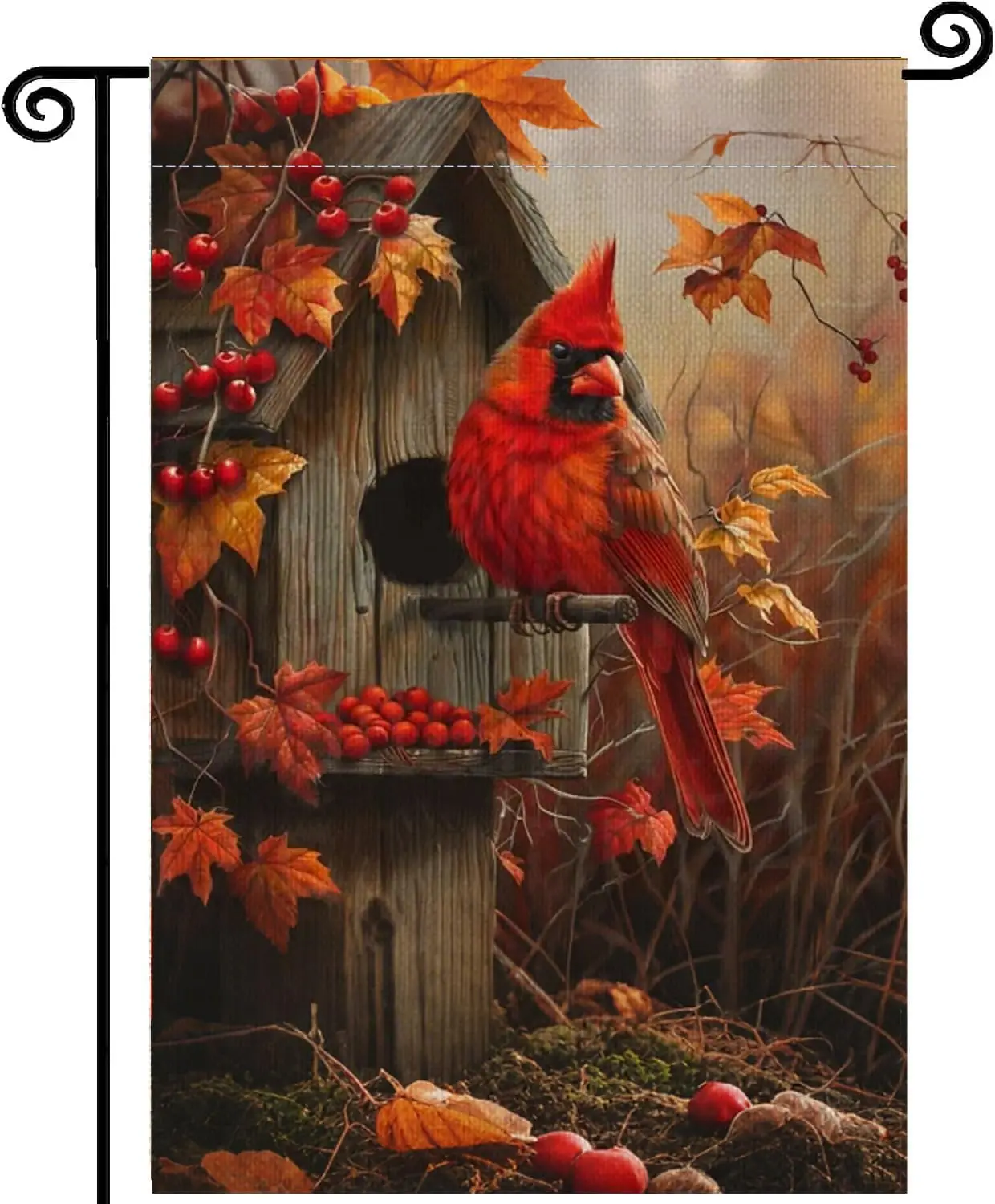 Cardinal Bird Fall Garden Flag 12x18 Inch Double Sided,Maple Leaves Thanksgiving Burlap Autumn Seasonal Holiday Yard Outdoor PPZ