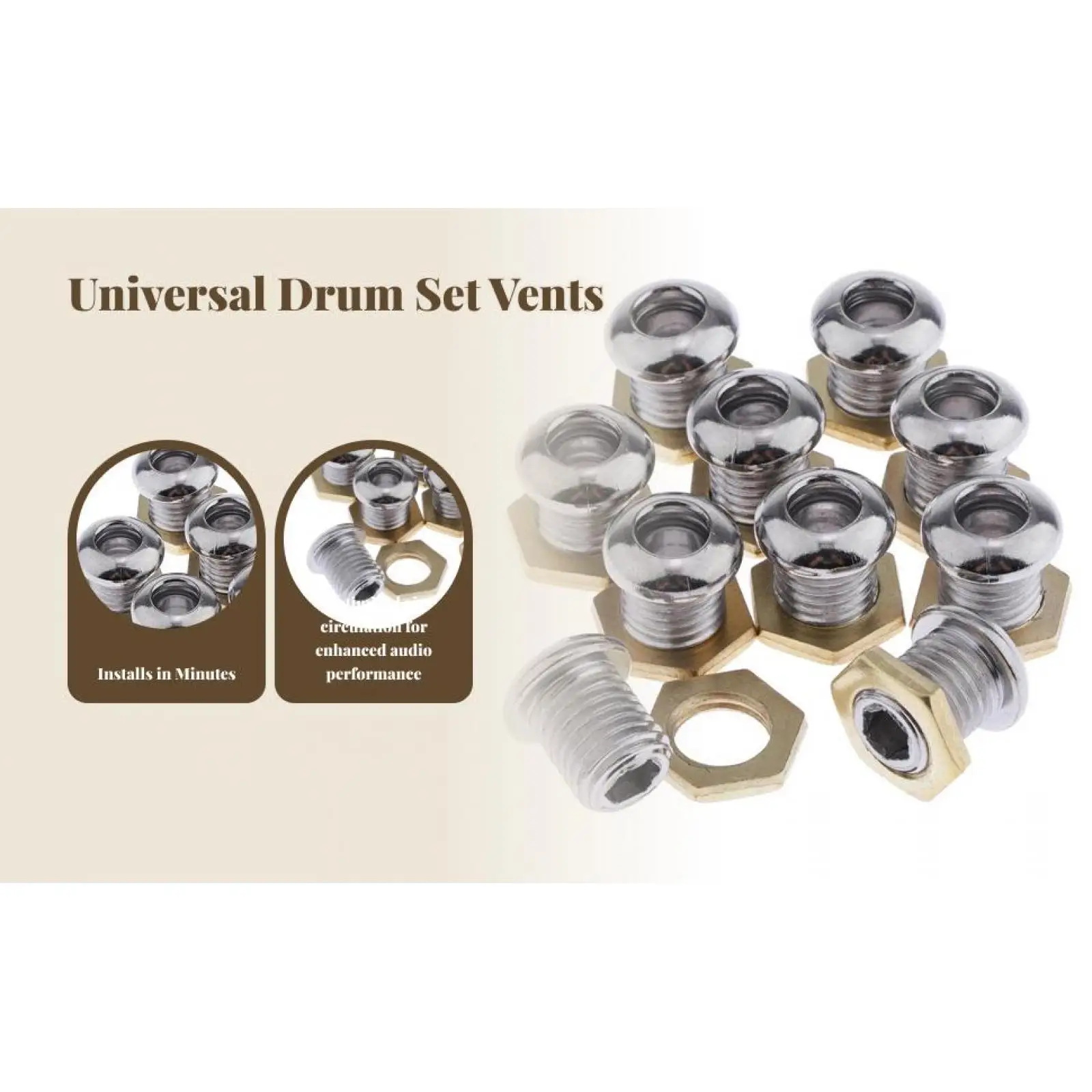 Conjunto de Juntas de Ventilação para Instrumento de Percussão, Peças Metálicas para Kit de Bateria de 22 Polegadas