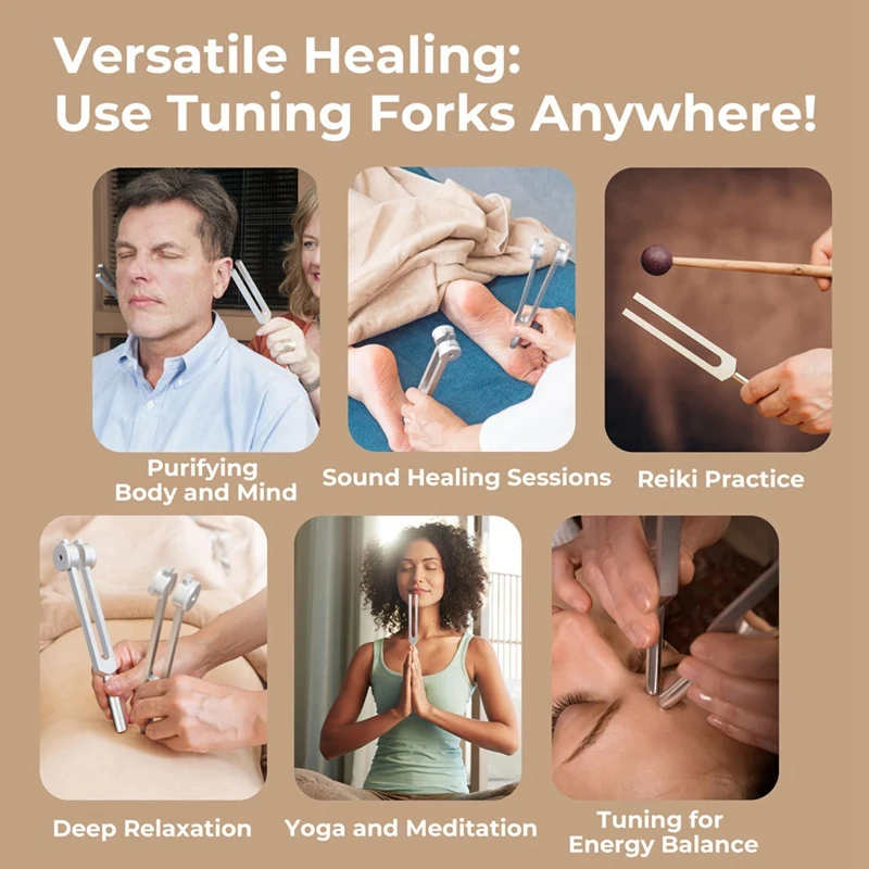 ABVE-Tuning Forks For Healing Set (128Hz, 136.1Hz, 256Hz, 384Hz) With Reflex Hammer ,Chakra Sound Therapy Instruments