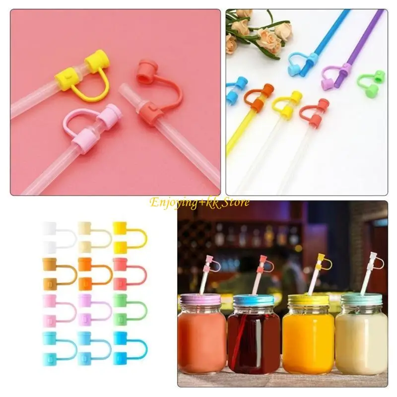

Q1JB 24X/set Multicolor-Silicone Drinking Straw Cover Rainbow Reusable Straw Tip