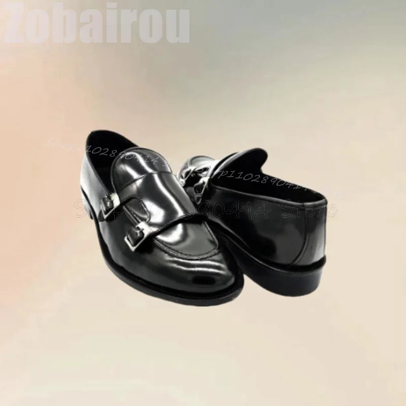 Black Buckle Decor Double Monk Penny Loafers Fashion Slip On Men Shoes Luxurious Handmade Party Banquet Office Men Dress Shoes