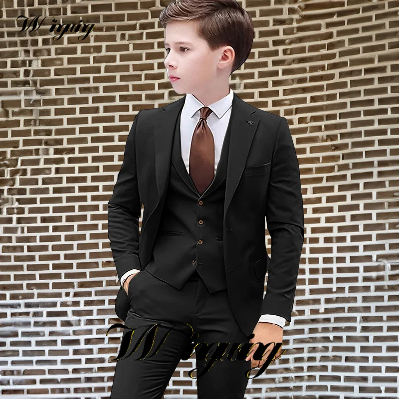 

Black Suit for Boys Wedding Tuxedo Three-Piece Suit Formal Business Jacket Vest Pants Kids Slim Fit Blazer Festival Tailored