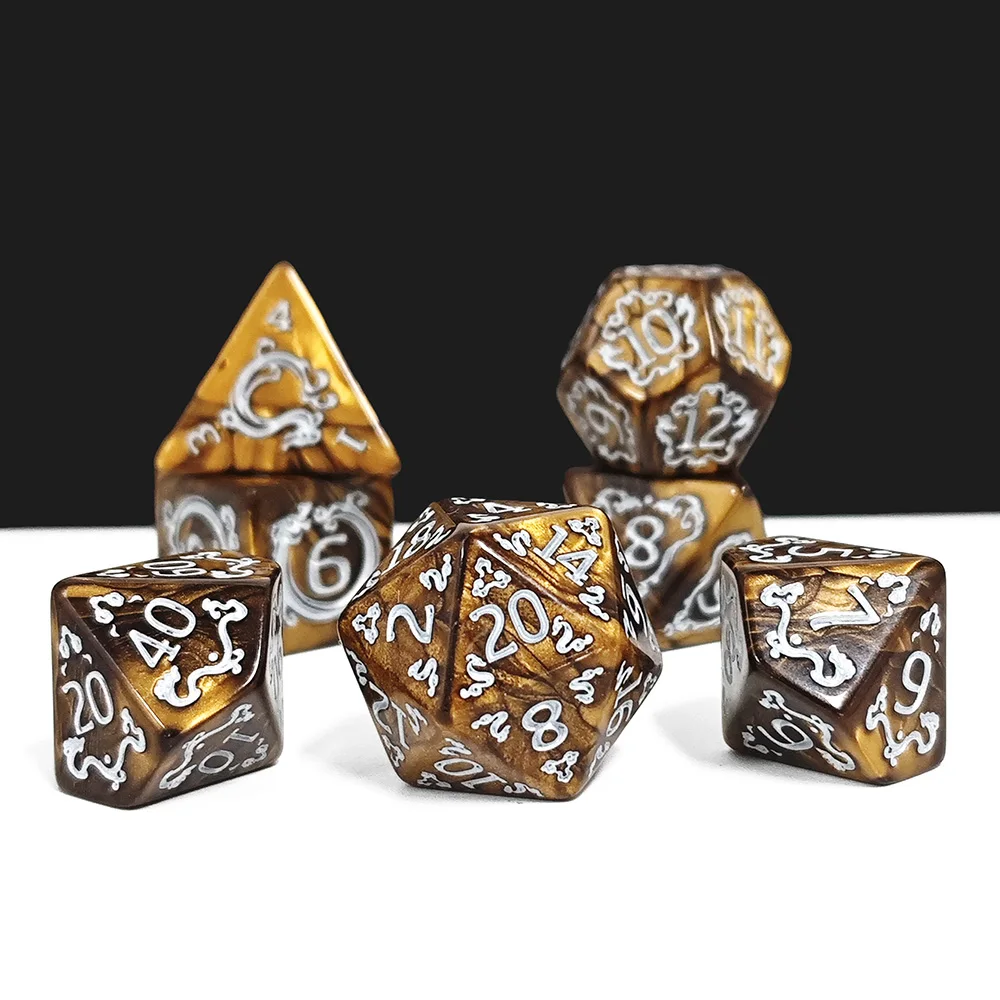 Vintage Bronze Dragon Pattern Dice Set, 7-Piece Silver Foil Polyhedral DND Dice, Perfect Gift for D&D & TRPG Fans Tabletop RPG