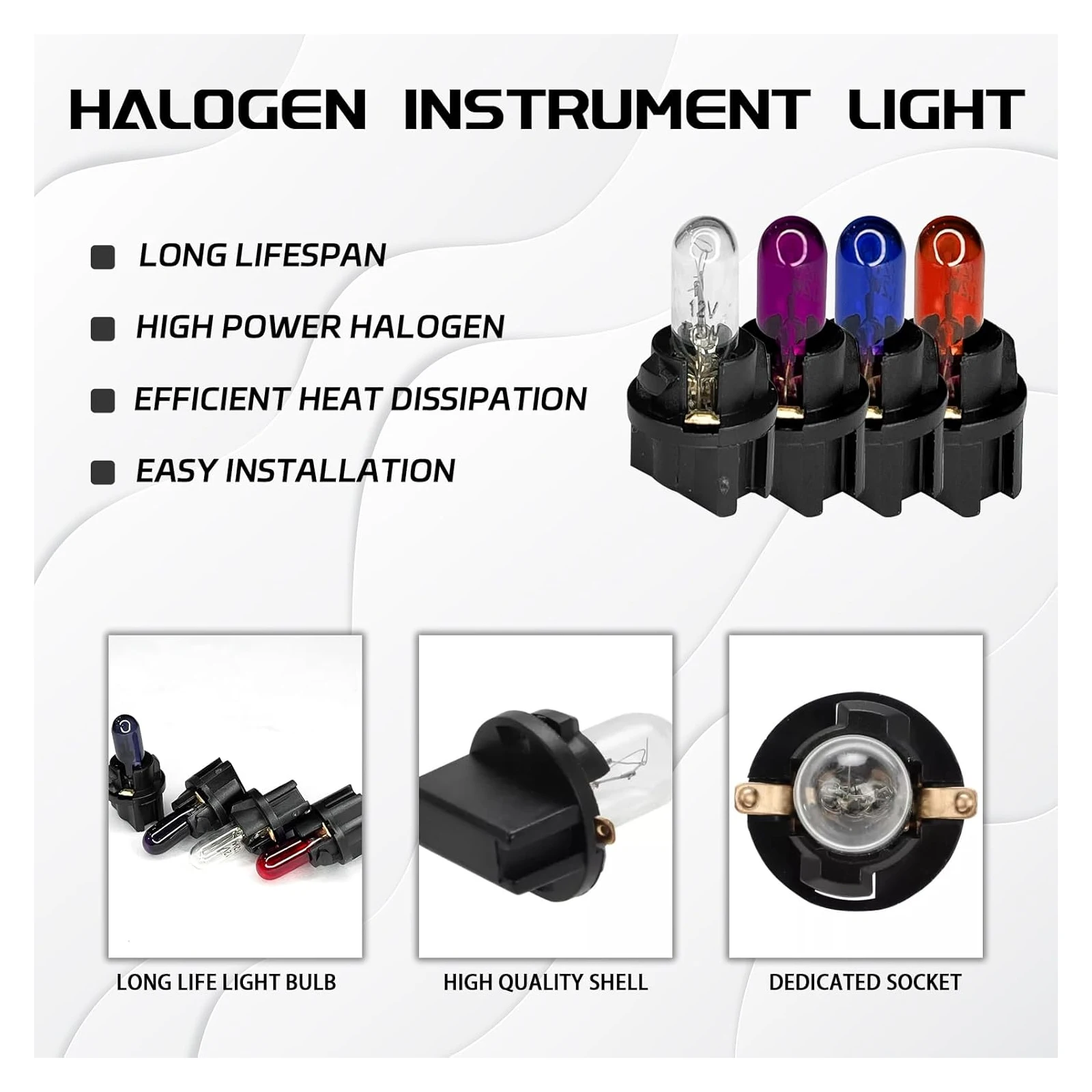 12sets T5 Halogen Instrument Cluster Bulbs with Sockets, 12V 1.2W Dash Light for Automotive Car Interior Replacement