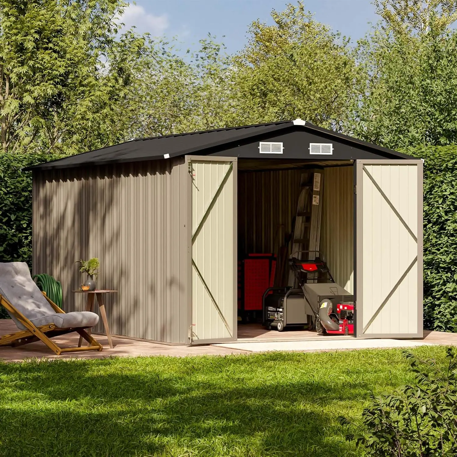 8 x 12 FT Metal Storage Shed for Outdoor Steel Yard Shed with Design of Lockable Doors Utility and Tool Storage