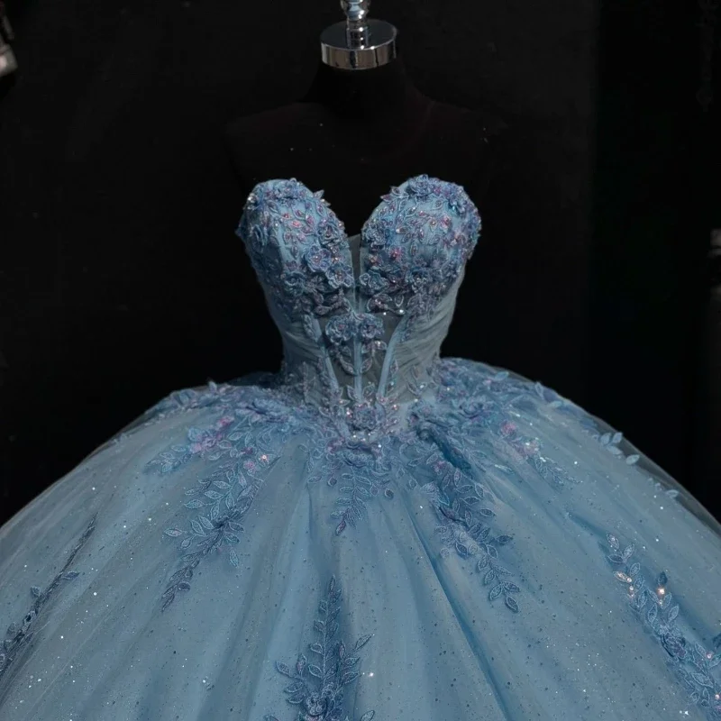 Angelsbridep-vestido De baile azul cielo con apliques personalizados, Vestidos De quinceañera con brillo, vestido De fiesta De tul, Vestidos De Graduación