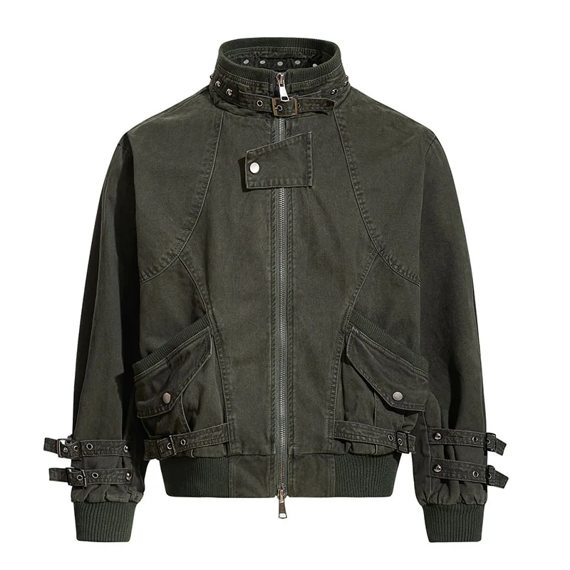 

Vintage Cargo Casual Jackets Coats Stand Collar Fashion Streetwear Outwear Tops For Male Patchwork