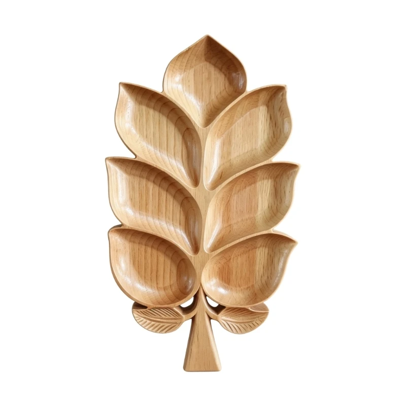 Wooden Divided Platters Snacks Tray Shaped Serving Tray with Separate Sections and Natural Finish, Appetizer Tray D2RD