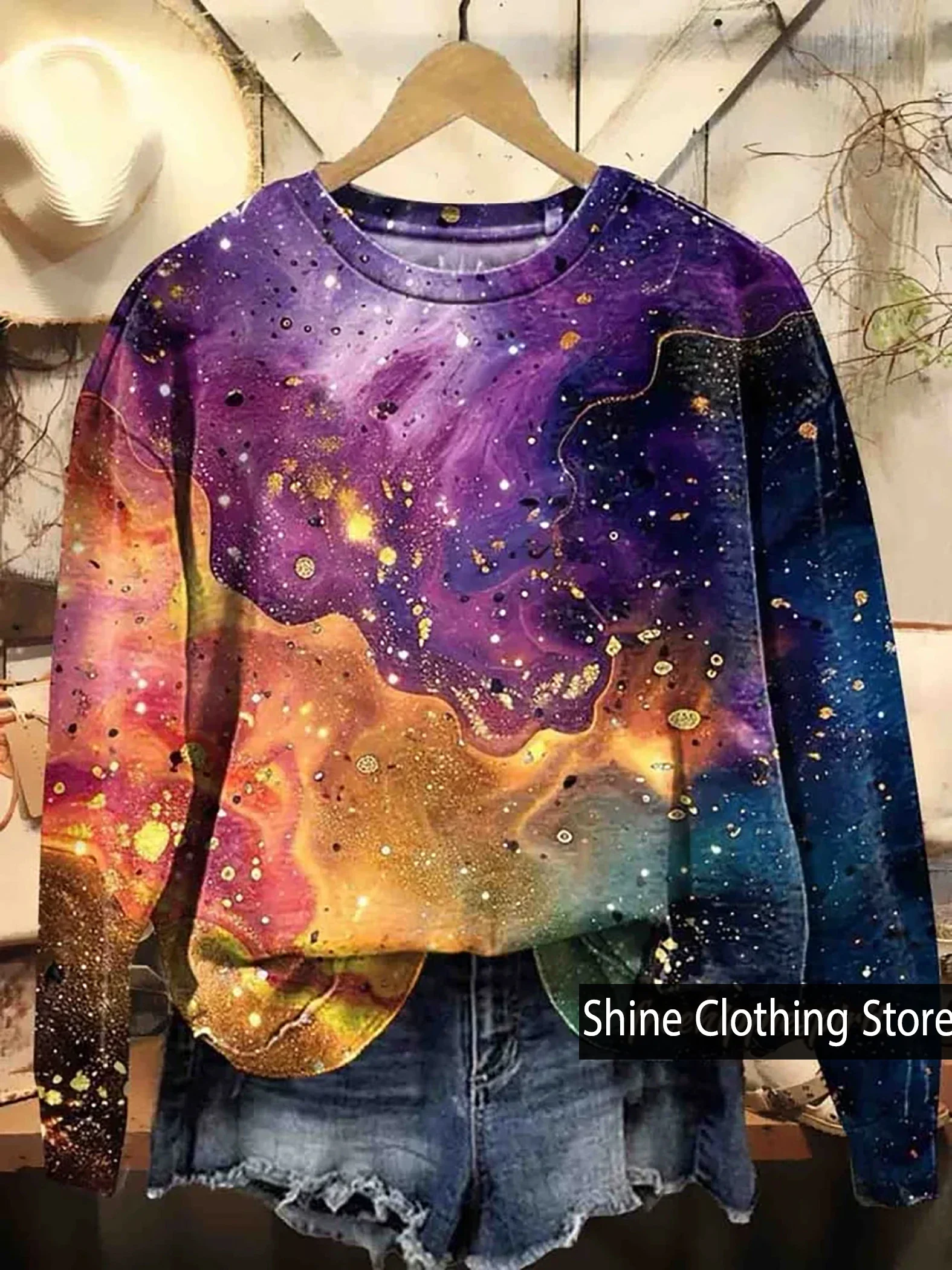 

Autumn New Arrivals Women's Liquid Textured Art Prints Casual Crew Neck Sweatshirt Comfortable Women's Tops Size S To 5XL