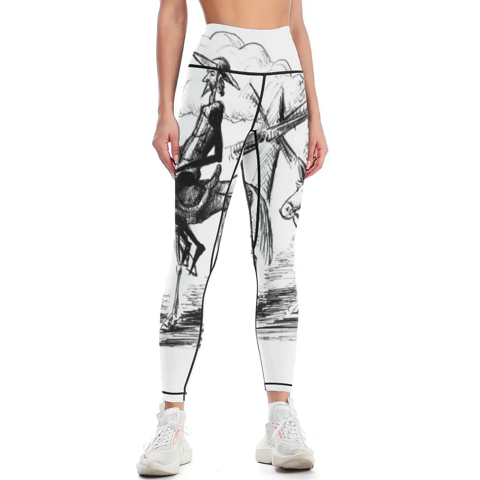 

Don Quixote and Sancho Panza ink drawing Leggings gym's clothing gym wear Sports pants for for fitness Womens Leggings