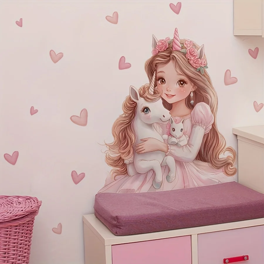 1 Pink Unicorn Princess Heart Decorative Wall Sticker, Suitable for Bedrooms, Living Rooms, Entryways, and Porches, Ideal Home Choice, Home Decoration