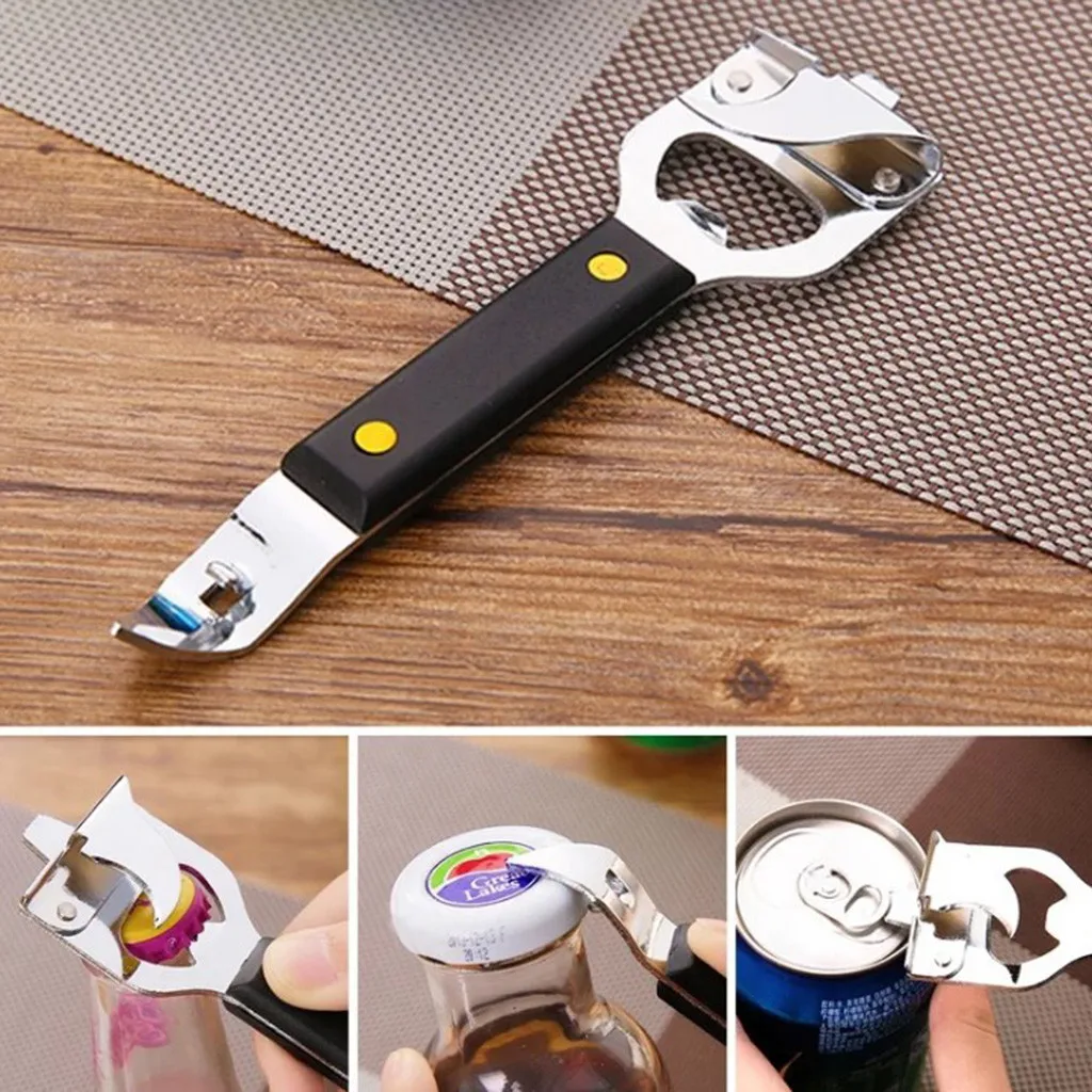 Household Multifunctional Can Opener Beer Beverage Can Opener Adjustable Stainless Steel Non-Slip Multifunction Manual Jar Bottl