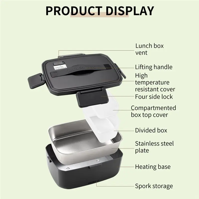 B23B 2.0L Electric Lunch Box Portable Food Warmer No Water Heated Lunch Container Leak Proof Lunch Heater For Work EU Plug