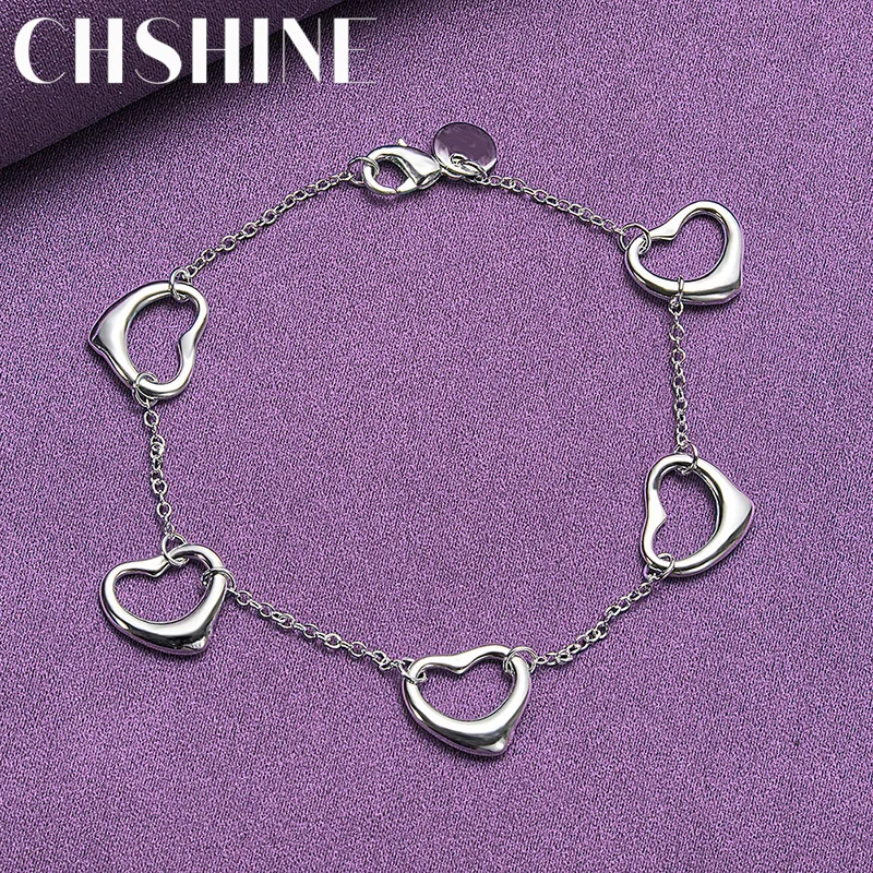 

CHSHINE 925 Sterling Silver Five Heart Bracelet For Women Wedding Party Fashion Charm Jewelry 20CM 8inches