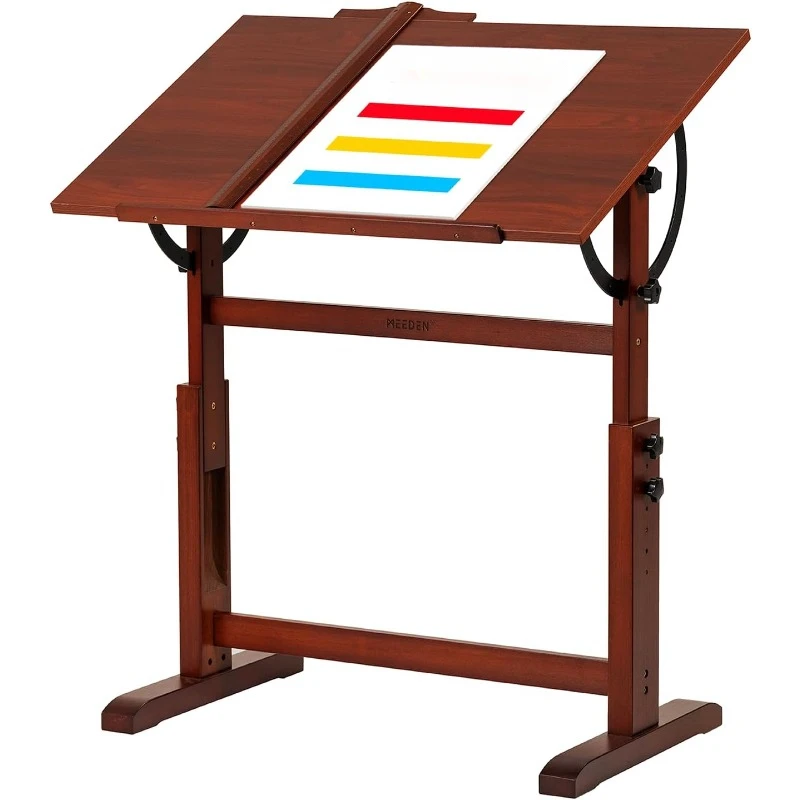 Wood Drafting Table Artist Drawing Table with Height Adjustable Tilting Large Surface Tabletop Art Craft Desk Reading Walnut