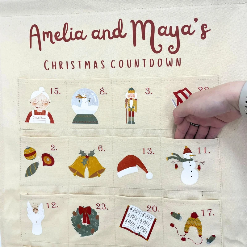 Calendário de advento de contagem regressiva de natal personalizado com 24 bolsos personalizado pendurado na parede decoração de natal presente suprimentos para festas de fim de ano