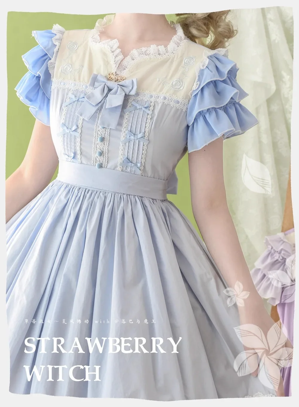 Vestido Sweet Lolita Vestido midi informal bordado de algodón con lunares y manga corta en capas de Strawberry Witch 2025 Spring bb