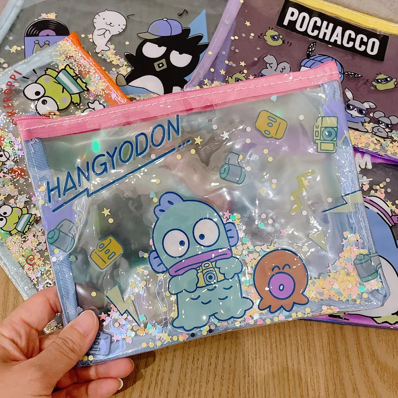 Sanrio 광대 물고기 멋진 펭귄 PC 개 개구리 귀여운 만화 투명 PVC 방수 저장 메이크업 가방 레이디 일본어 15x22cm