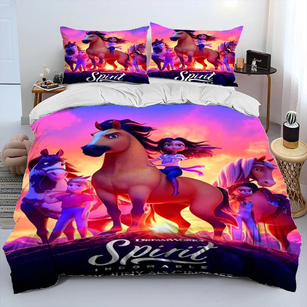 

Spirit Riding Free Horses Cartoon Comforter Bedding Set,Duvet Cover Bed Set Quilt Cover Pillowcase,King Queen Size Bedding Set