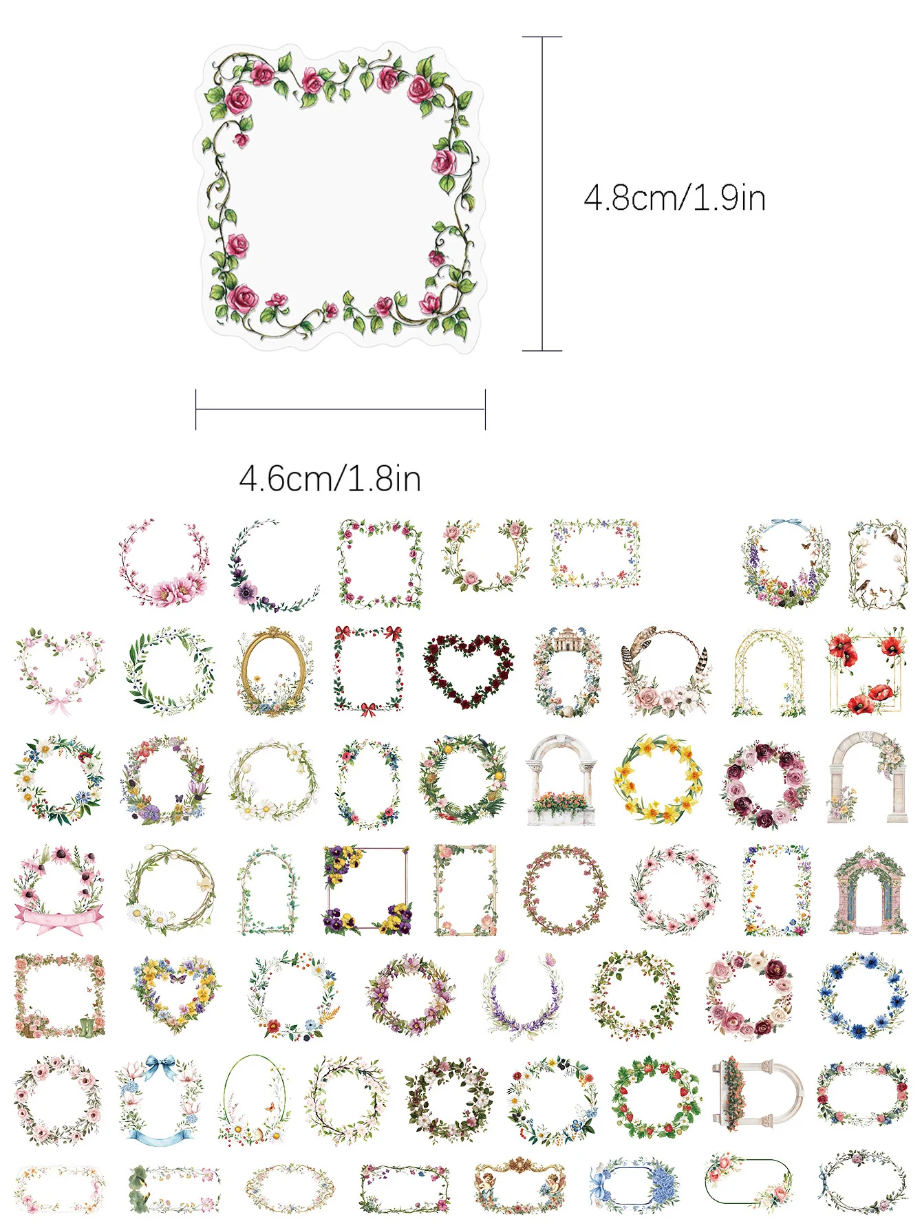 60pcs Floral Scrapbooking Border stickers Suitable for Scrapbooks, Laptops, Tablets, Suitcases, Water Bottles, Phone Cases