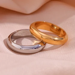 E.B.belle Waterproof Gold Plated Silver Color Minimalist Basic Thick Plain Loop Circle Stainless Steel Rings For Women