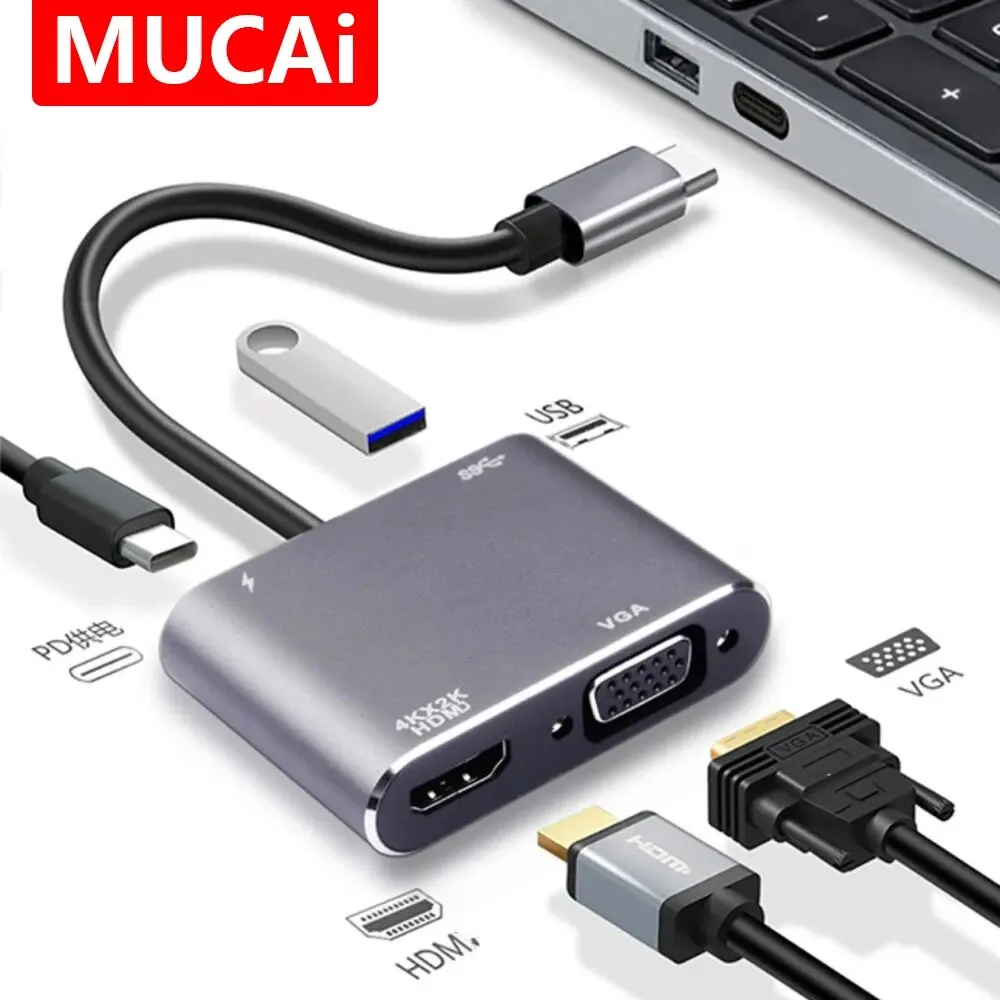 맥북 닌텐도 삼성 화웨이 샤오미 폰 노트북 데스크탑용 USB C-HDMI 호환 VGA 타입 C USB 3.0 허브 어댑터 