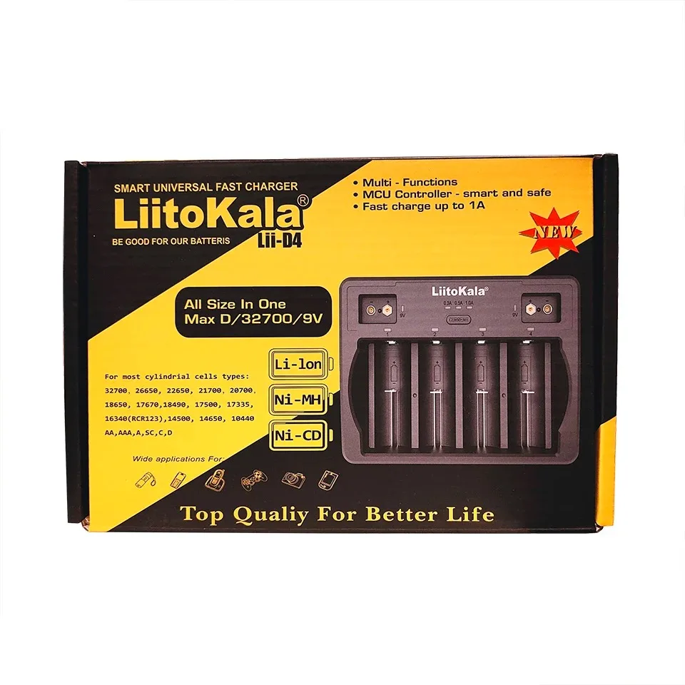 LiitoKala Lii-D4 9V 26650 18650 21700 18500 26700 16340 22650 AA AAA C SC D 3.7V 1.2V Lithium NiMH Smart Battery Charger