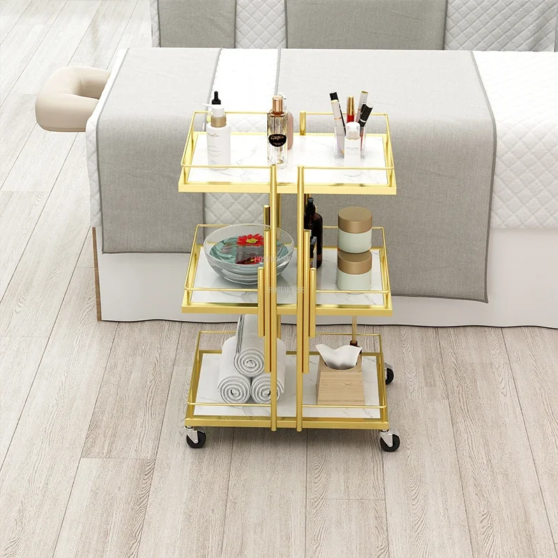 Simple Nordic Iron Art Salon Trolleys Light Luxury Beauty Salon Tool Cart Rack Modern Salon Furniture Multi-layer Mobile Trolley