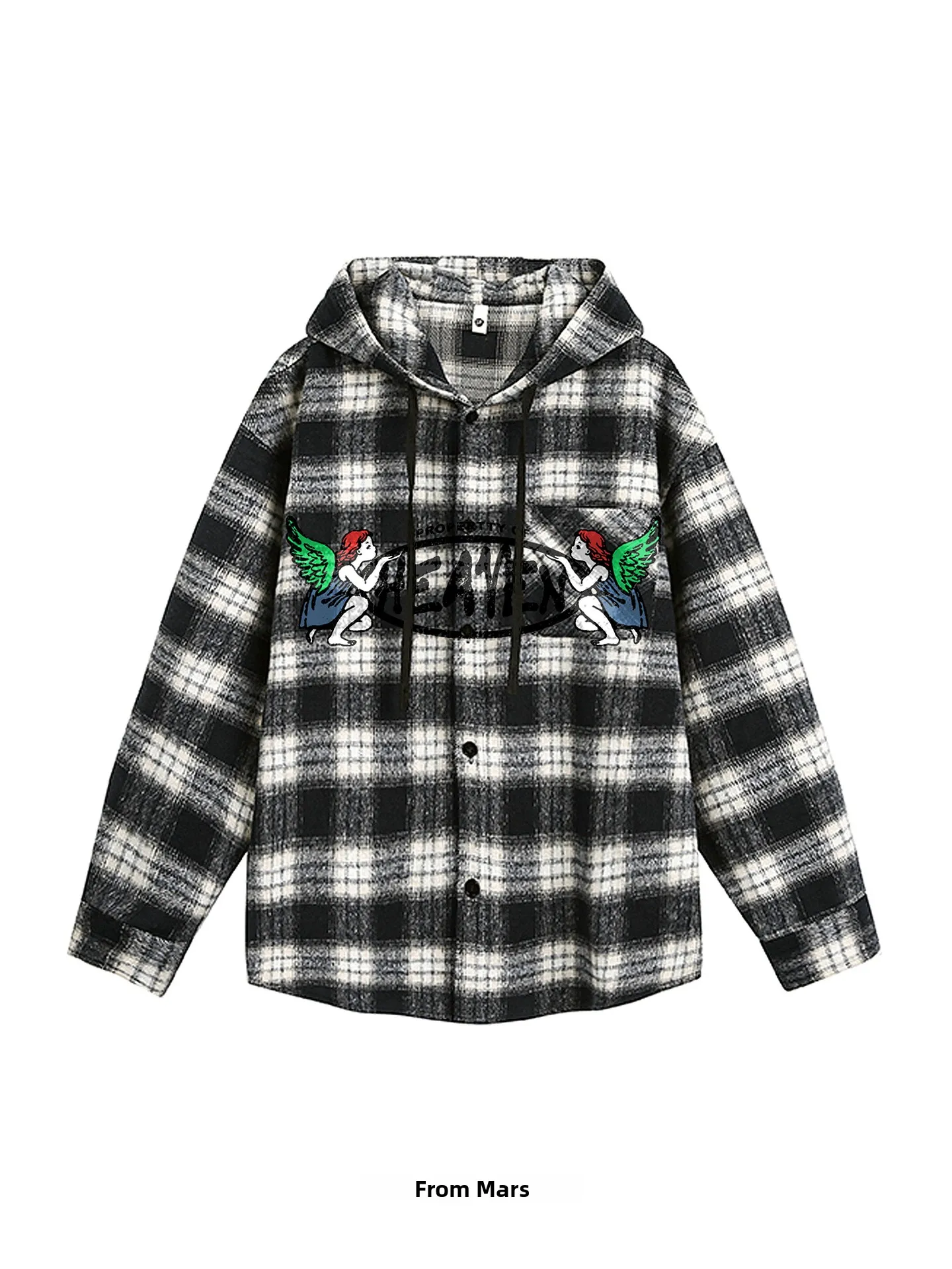 

from Happy Hour Retro Color Blo Plaid Embroidery Hooded Long Sve irt Jaet ex Polyester Cotton Blend Breatha...