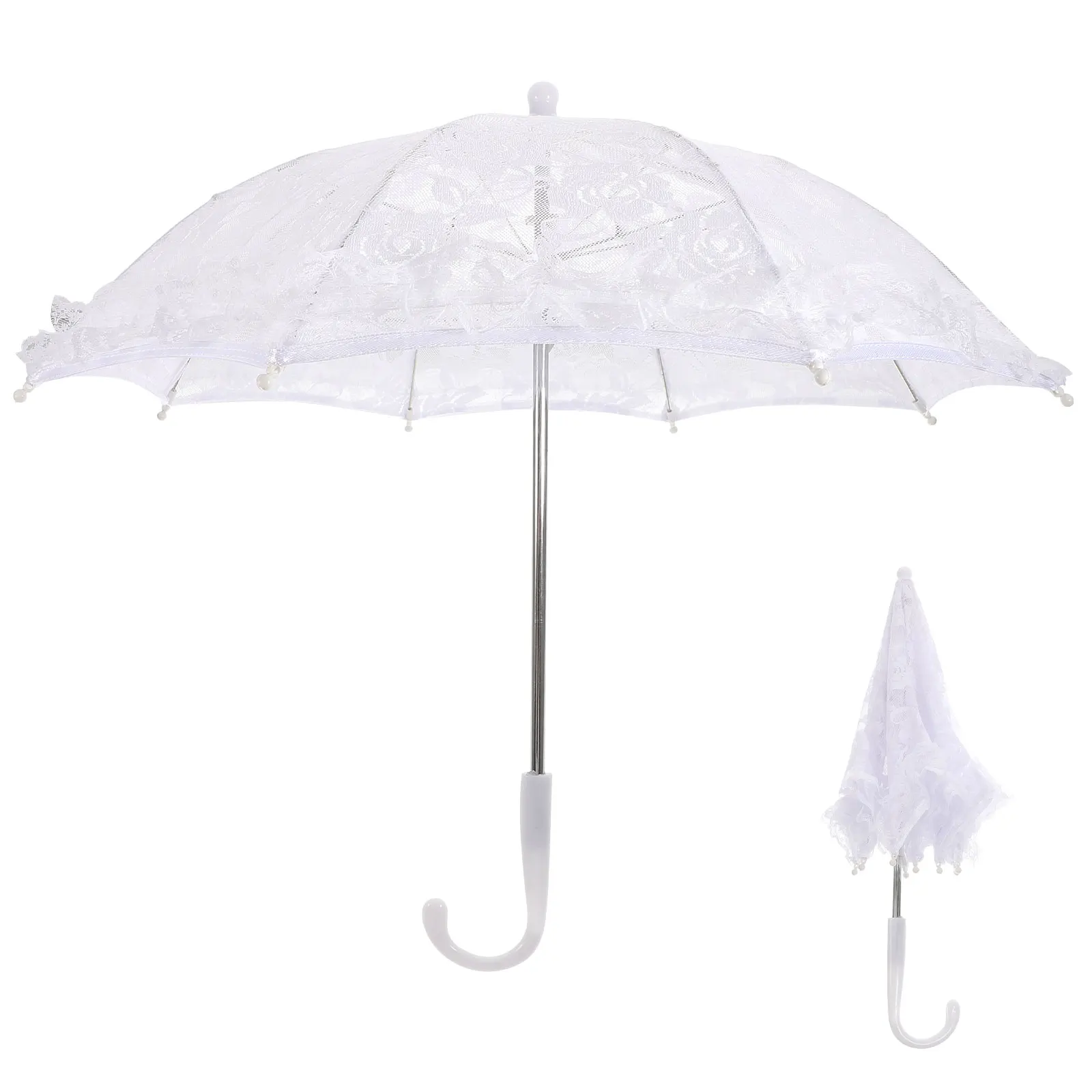 

Lace Umbrella Props White Wedding Parasol Elegant Decorative Flowers Folding Child Vintage Photo Supplies