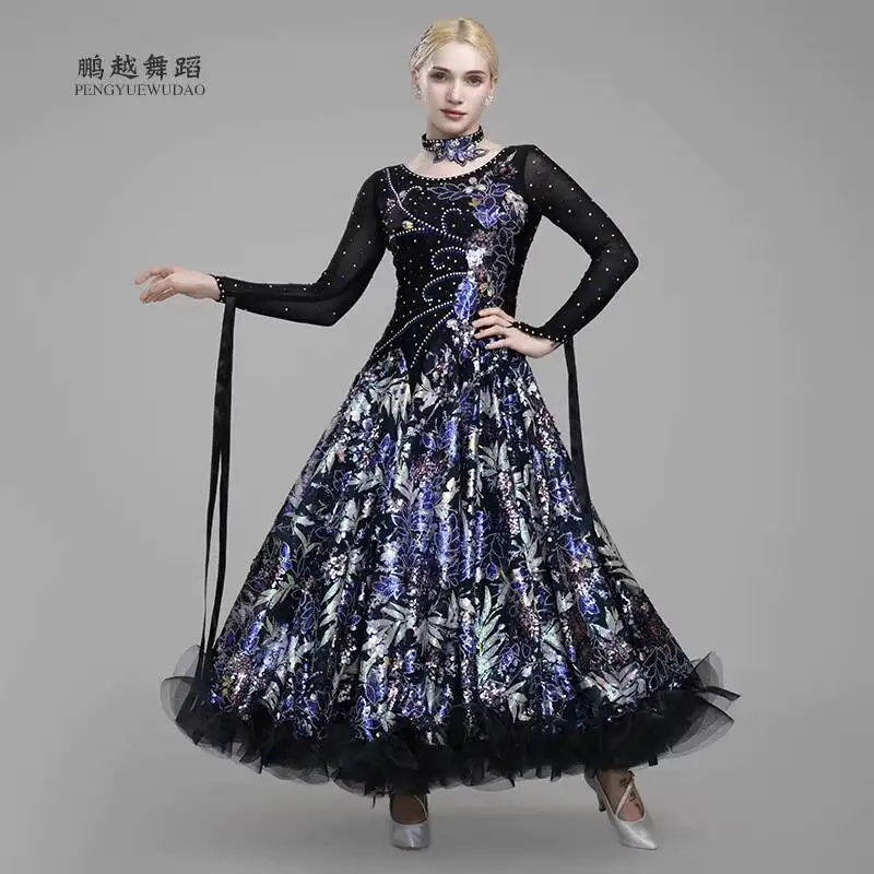 

New Diamond-Studded Modern Dance Dress Ballroom Dance Competition Performance Dress Waltz Group Dance Performance Dress