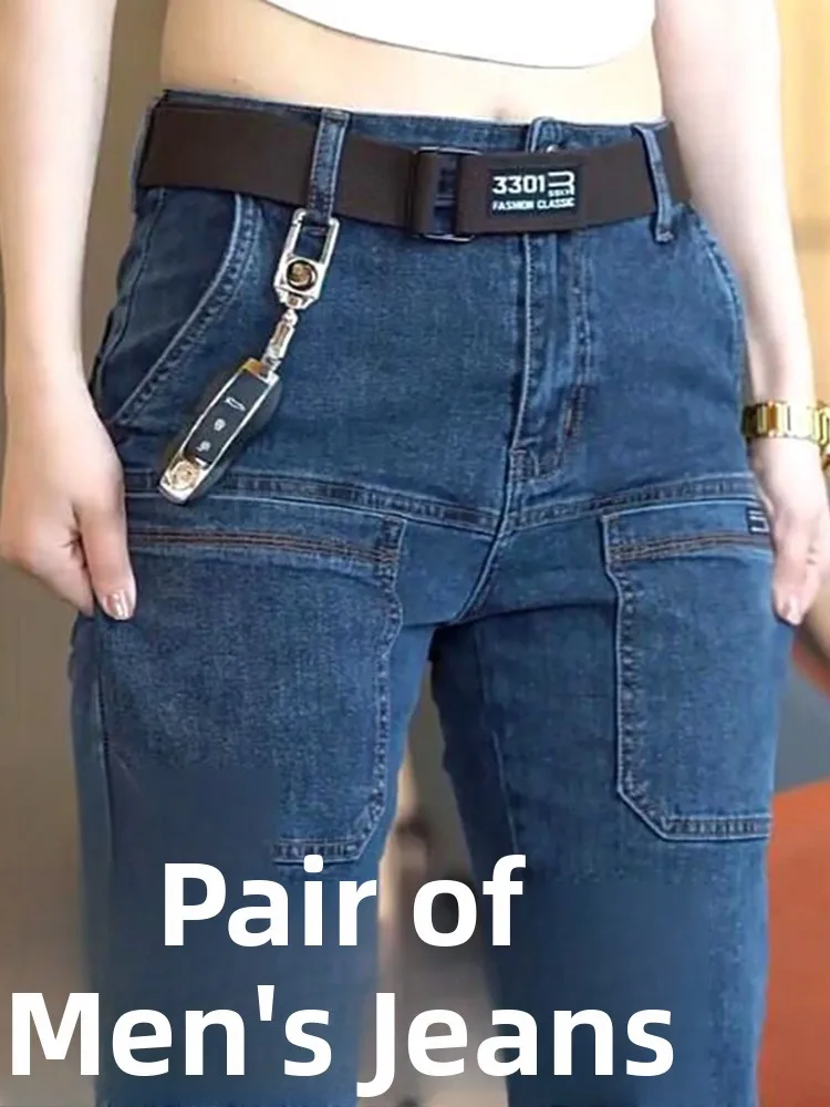 

Men's Slim Fit Straight Leg Denim Jeans Flame Retardant Stretch Autumn Thin Fashionable Long Trousers Casual Wear Youth Style