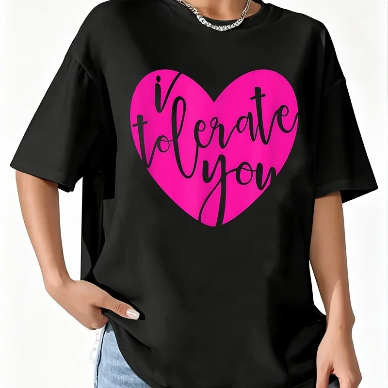Funny I Tolerate Your Irony of Valentine's Day Women's 100% Cotton T-Shirt Short Sleeve Top Casual Round Neck Fun Print Tee S-5Xl