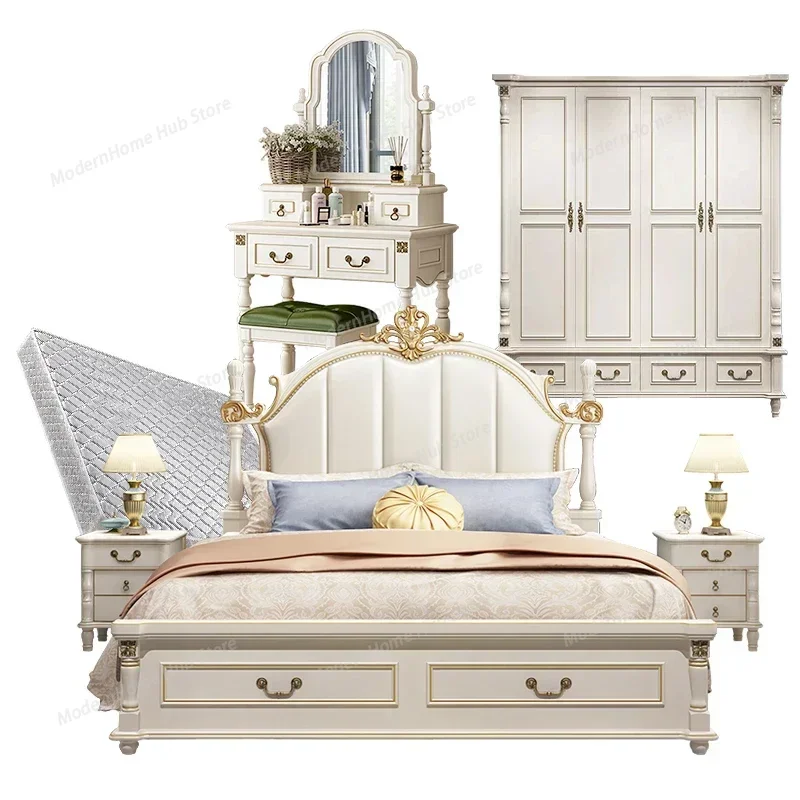 American Luxury Bedroom Sets Double European Wood Solid Bedroom Sets High Box Camas Moderrnas Inteligentes Home Furniture - view 6