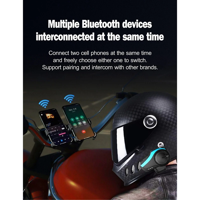 Motorcycle 2000M Bluetooth Helmet Intercom 6 Rider Interphone Headset Compatible With All Bluetooth Headsets