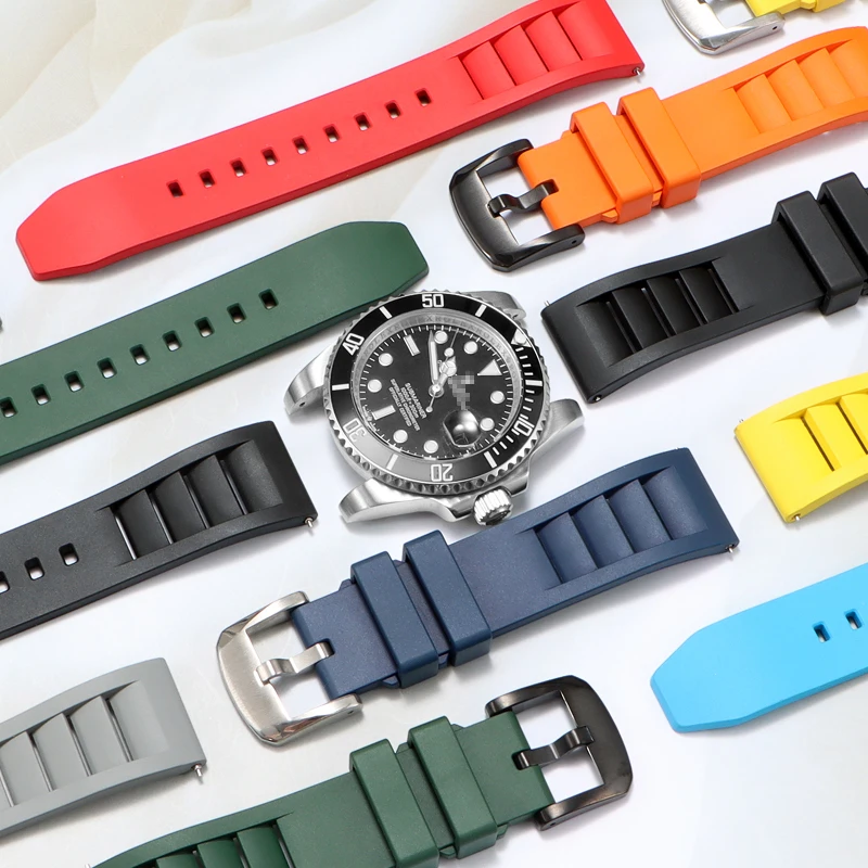 حزام ساعة Soft Fluoroelastomer FKM للرجال متوافق مع تيسو، IWC، هاميلتون، سيكو، مونت بلان، بانيراي 20 22 24 ملم
