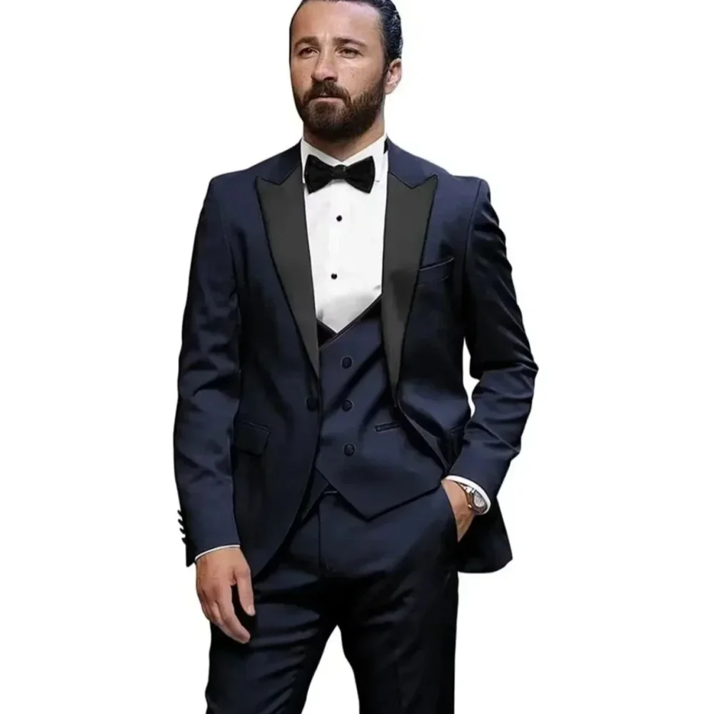 Men's Classic Suits 3-Pieces Peak Lapel Blazer Vest Pant Slim Fit Elegant Matching Men's Formal Wear Ensemble