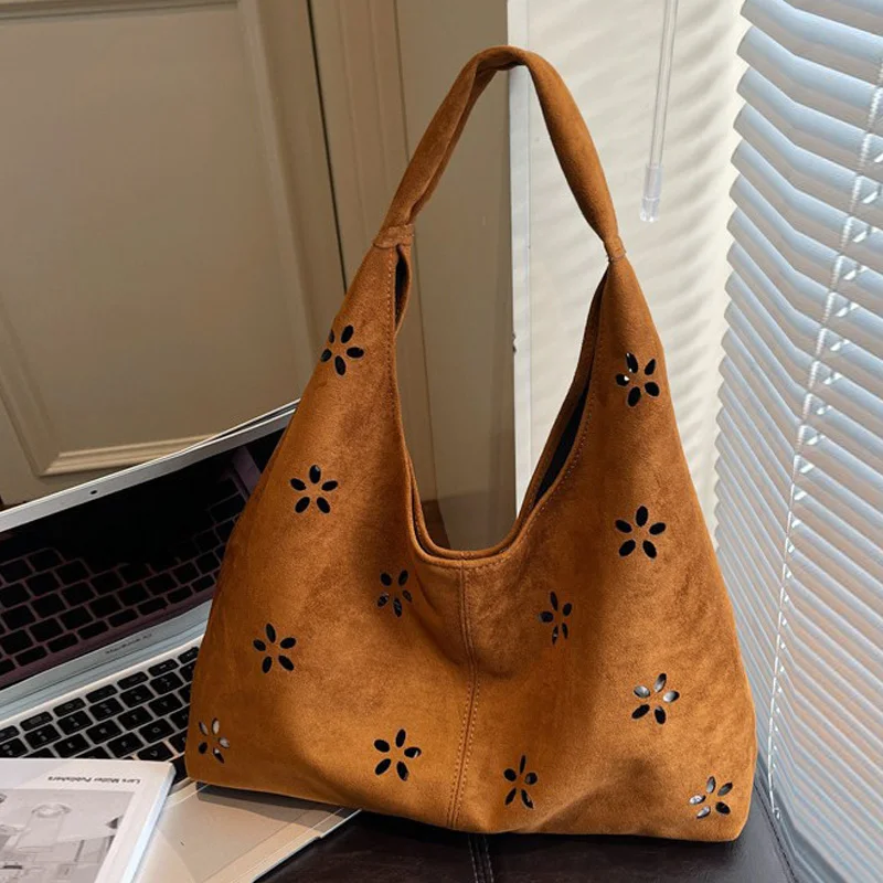 

Fashion Retro Printed Dumpling Bag Simple Flower Hollow Tote Bag Korean-style Casual Shoulder Bag Popular Versatile Underarm Bag