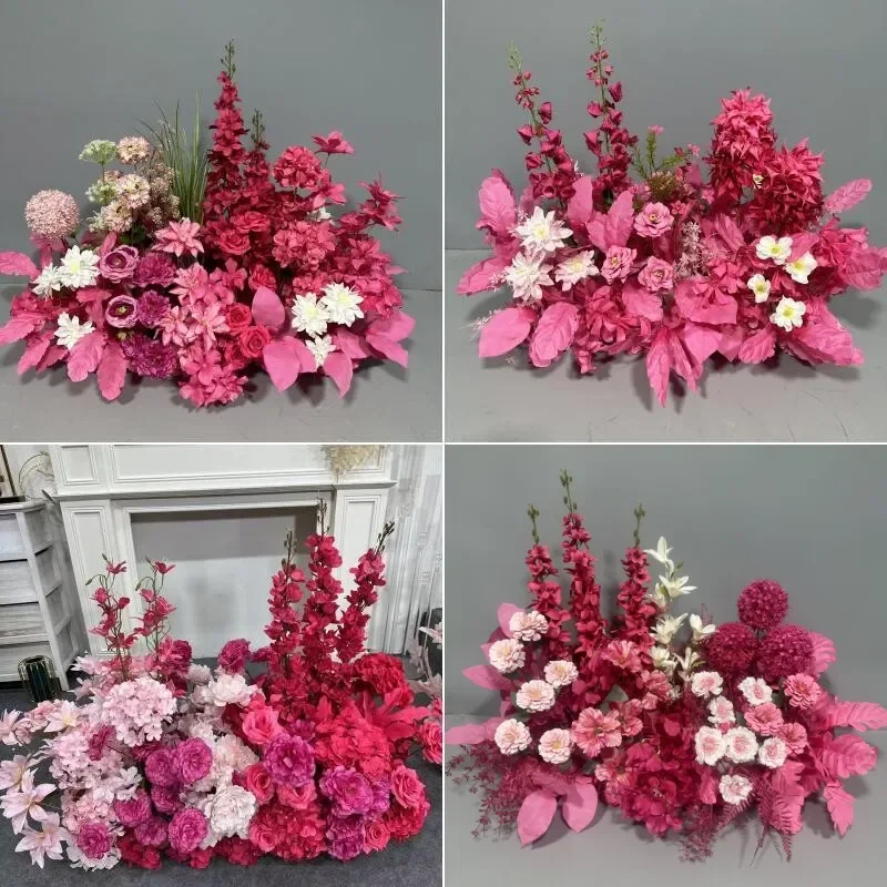 Wedding simulation flower row, one-year-old rose red wedding guide, stage engagement banquet kt board arrangement