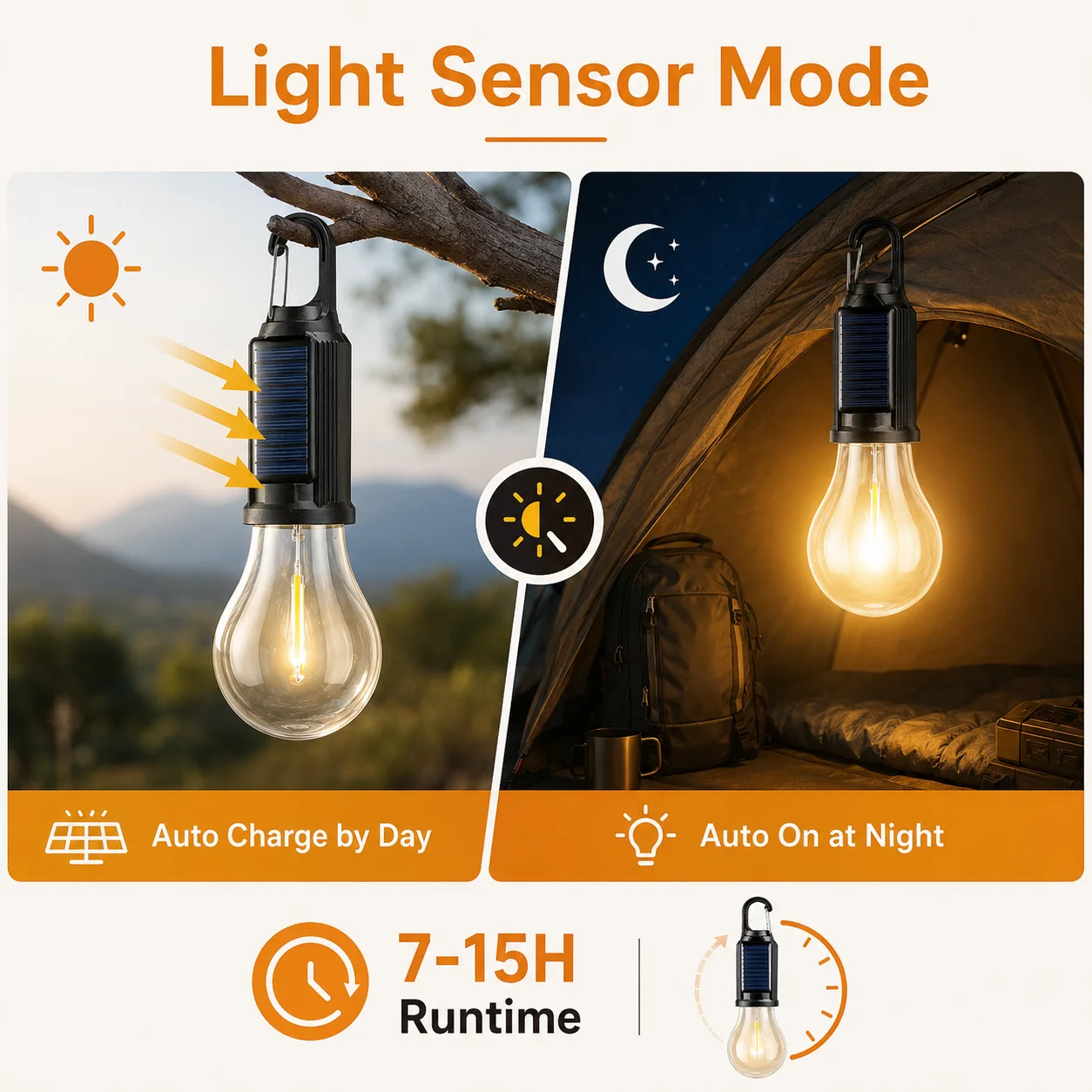 Solar Camping Light Bulb USB Rechargeable Hanging Tent Lamp Waterproof Portable Outdoor Lantern for Camping BBQ Garden Decor image 4