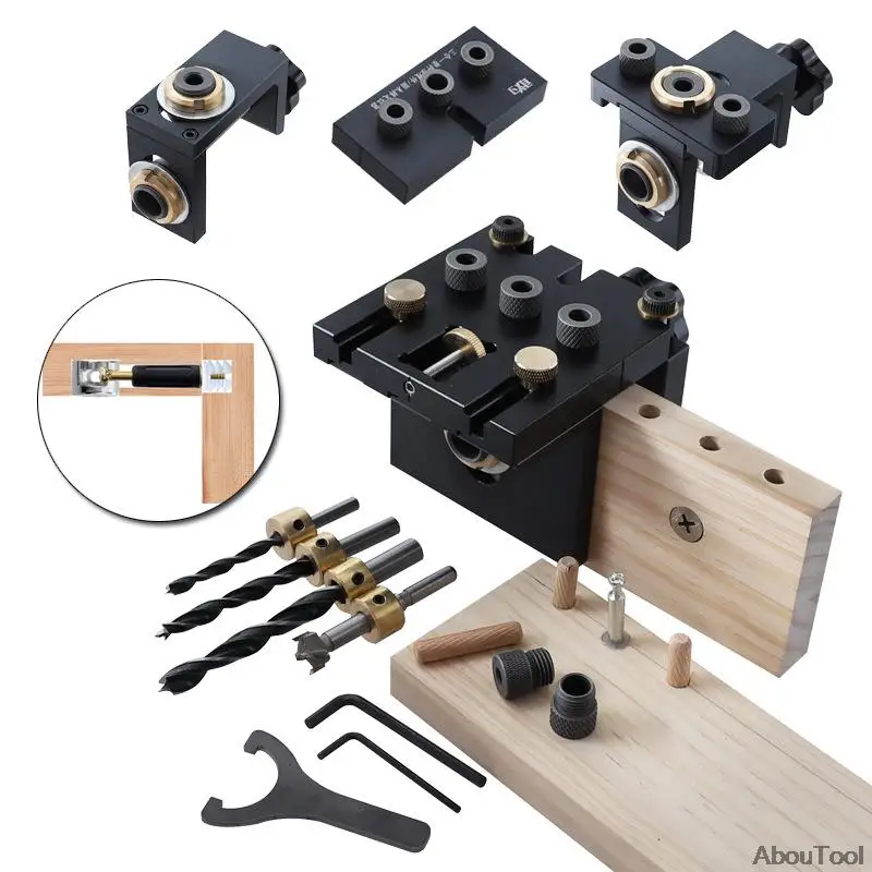 

Adjustable Doweling Jig Kit Woodworking 3 In 1 Pocket Hole Locator Puncher Tool For Furniture Connecting With 8/10/15mm