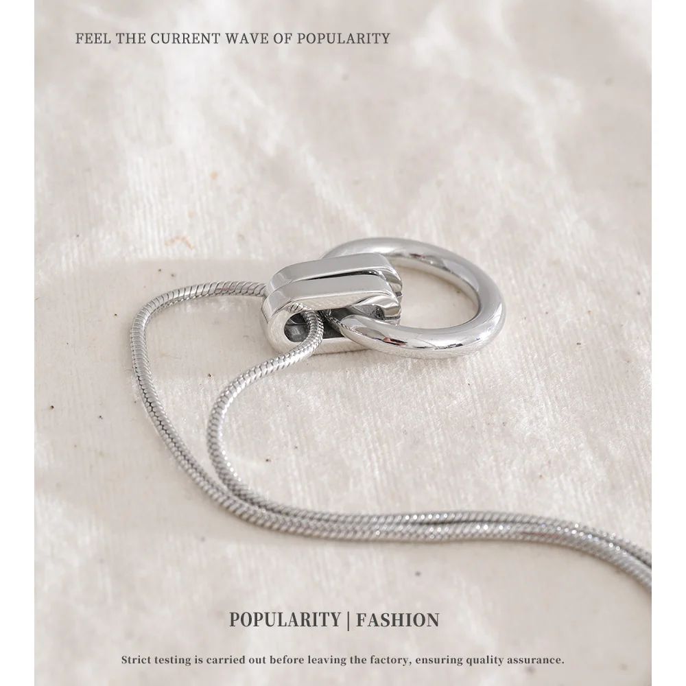 NiNice Stainless Steel Circle Pendant Necklace Fashionable Design Selected Jewelry Waterproof Platinum PVD Plated Gift