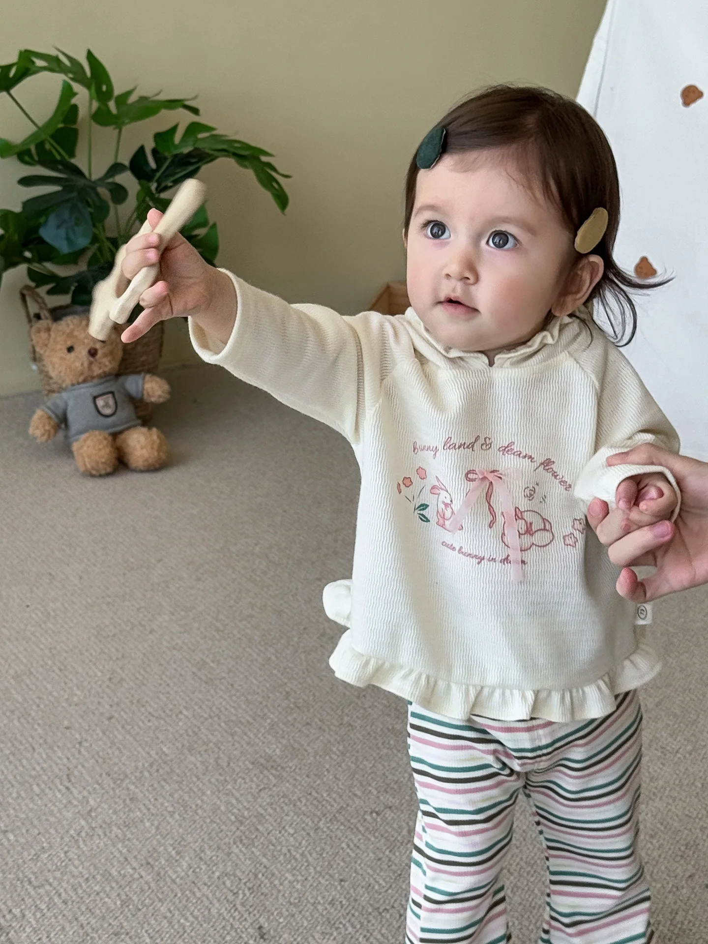 Baby Girl Print Rabbit Set Long Sleeve Pullover Hoodie Cotton Pants Set Children Clothes Spring Autumn Toddler Suit